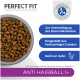 Miska suchej karmy dla kotów "Perfect Fit" z krokietami, podkreślająca wsparcie dla mikrobiomu jelitowego i wysokiej jakości składniki z kurczaka.
