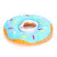 Ein plüschiges, donutförmiges Haustierhalsband in Blau mit bunten Streuseln und einem orangefarbenen Rand, entworfen für den Komfort von Haustieren.