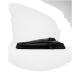 Schwarze Haustiertragetasche, die flach auf einer weißen Oberfläche liegt, mit verstellbaren Riemen und einem eleganten Design.