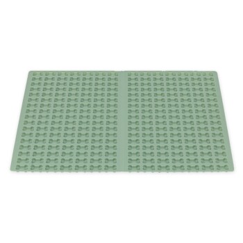 Helle gelbe Silikon-Haustierfütterungsmatte mit einer strukturierten Oberfläche, die kleine Knochenformen zeigt, entworfen, um Verschüttungen und Unordnung aufzufangen.