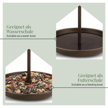 Doppelnutzungs-Haustierschüssel für Futter und Wasser, beschriftet "Geeignet als Wasserschüssel" und "Geeignet als Futterschüssel."