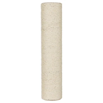 Ein hoher, zylindrischer Kratzbaum aus natürlichem Sisal-Seil, ideal für Katzen zum Kratzen und Spielen.