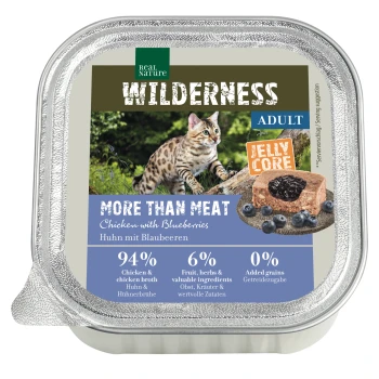 Wilderness Nassfutter-Schale für erwachsene Katzen: 'More Than Meat' Huhn mit Blaubeeren, Jelly Core, 94 % Huhn, 6 % Früchte, 0 % Getreide.