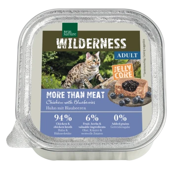 Wilderness Nassfutter-Schale für erwachsene Katzen: 'More Than Meat' Huhn mit Blaubeeren, Jelly Core, 94 % Huhn, 6 % Früchte, 0 % Getreide.