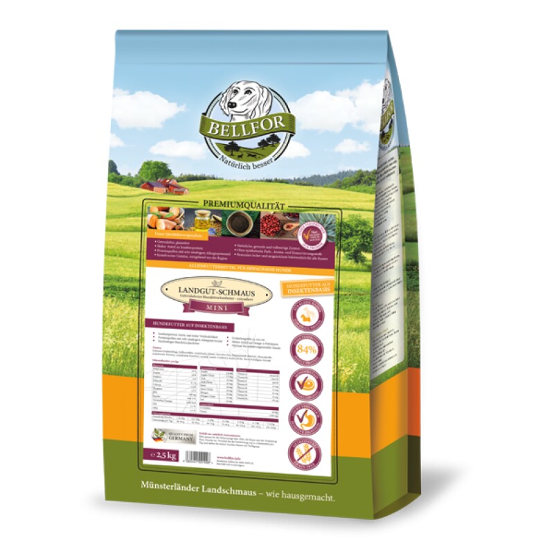 Bellfor Trockenfutter für Hunde mit Insekten - Landgut-Schmaus Mini - 1,2 kg