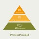 Infografik, die eine Proteinpyramide zeigt mit 0 % Protein aus Getreide, 17 % aus Obst und Gemüse und 83 % aus tierischem Protein.