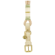 Laisse tressée beige pour chien avec poignée en cuir crème, boucle dorée, et petit pendentif doré avec la lettre "m".