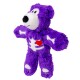 Purple plush pet toy bear with white skeleton bones, red heart on chest and white paw pads