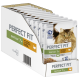 Verpackung von 'Perfect Fit' Katzenfutter für Senioren, mit 12 Beuteln zu je 85 g, mit Pute und Karotten in Sauce.