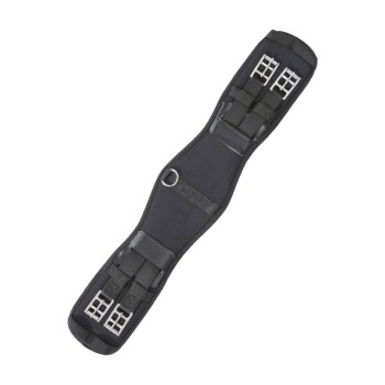 Schwarzes Haustiergeschirr mit verstellbaren Riemen und Metallverschlüssen, entworfen für Komfort und Sicherheit.