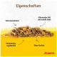 Haufen aus Futtermittelpellets und Haferflocken auf gelbem Hintergrund; deutsche Überschrift 'Eigenschaften' und kleine Etiketten, Marke 'Josera'.
