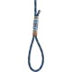 Blue and white patterned dog leash with a leather grip, featuring a looped end for easy handling.