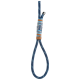 Blue and white patterned dog leash with a leather grip, featuring a looped end for easy handling.