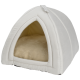 Soft beige and white triangular pet bed with cushioned interior, designed for small pets.