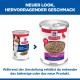 Hill's Science Plan Hundefutterdosen (alt vs. neu); Beschriftungen: Mature Adult 7+, Loaf Paté, Healthy Recipe with Beef; deutscher Header.