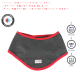 Kühlhalsband mit PVA-Technologie für Haustiere, mit einem grauen und roten Design, Gebrauchsanweisung und dem Relaxopet-Logo.
