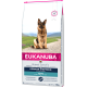 EUKANUBA rassespezifisches Trockenfutter für Deutsche Schäferhunde, 12 kg Sack, mit einem sitzenden Hundebild und den Etiketten "Erwachsen" und "Unterstützt ein langes, gesundes Leben."