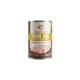 Eine Dose Wildfang Huhn Pur Hundefutter mit einem Wolf-Logo, gekennzeichnet mit 'B.A.R.F. Qualität' und 'Premium Alleinfutter für Welpen und wachsende Hunde.'