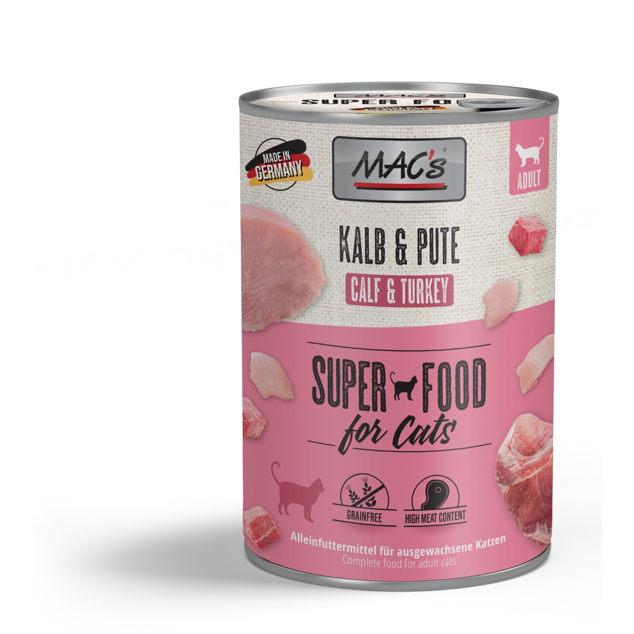 Austria product data sample: MAC's Nassfutter Katze Adult Kalb und Pute 24x400 g