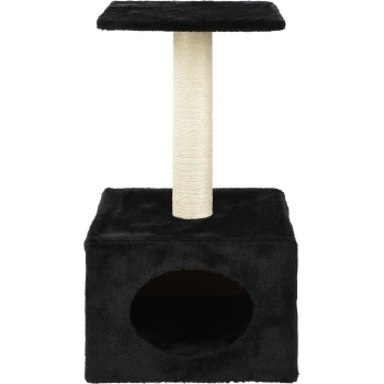 Arbre à chat Emma noir Un arbre à chat noir avec une base moelleuse, un poteau à gratter, et une plateforme supérieure pour grimper ou se reposer.