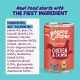 Edgard & Cooper Chicken & Salmon can; 'CHICKEN 50% ASC* SALMON 10%'; header 'Real food starts with THE FIRST INGREDIENT'