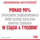 Obraz promujący produkt dla zwierząt, z wyraźnym tekstem informującym 'Ponad 90% właścicieli zwierząt zauważyło zmniejszenie zachowań żebraczych w ciągu 4 tygodni.'