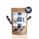 Verpackung für Hundeleckerlis mit einem Foto eines Französischen Bulldogs, beschriftet mit "KAUDAS," mit "Fischhaut," "50g | 2 Stück," und "Mit Omega-3."