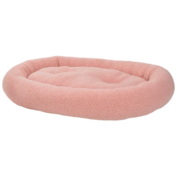 Panier pour animal rectangulaire rose doux avec bords surélevés et texture pelucheuse.
