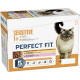 Packung PERFECT FIT Katzenfutter, SENSITIVE 1+ Sorte mit Bild einer blauäugigen Katze, 'Total 5 Formula', unterstützt die ganzheitliche Gesundheit des Körpers