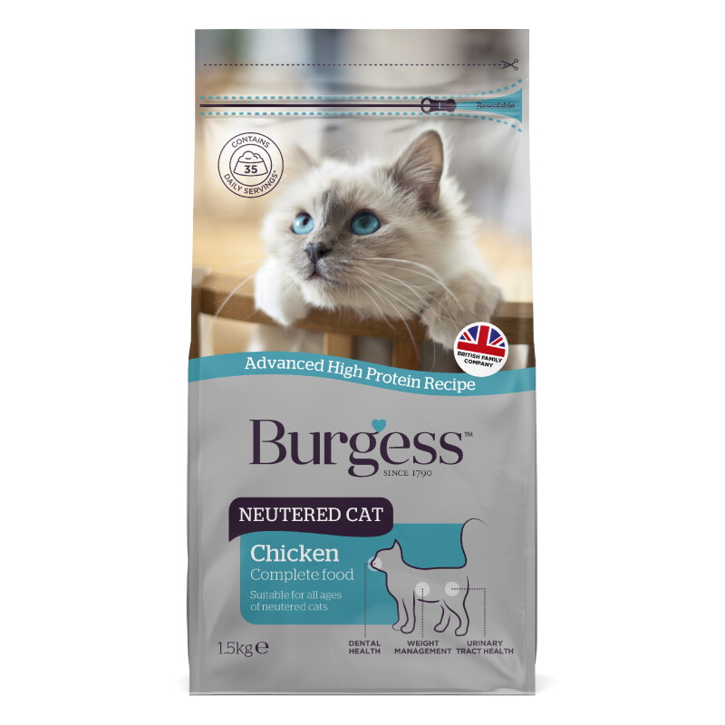 Burgess Pet Care Neutered Cat Chicken – Trockenfutter für kastrierte Katzen mit Huhn 1,5KG