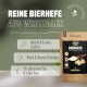 Verpackte Bierhefe für Hunde und Pferde, beschriftet mit "REINE BIERHEFE AUS WESTFALEN", fördert glänzendes Fell und Hautgesundheit.