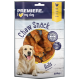 Verpakking van Premiere I Love My Dog Chew Snack Rolls, met kip-smaak traktaties, 250g, met een afbeelding van een golden retriever.