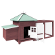 Holz-Haustierhaus mit einem grünen schrägen Dach, mit einem geräumigen Außenlauf und einer Seitentür, ideal für kleine Tiere.