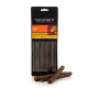 Nutriment Natural Treats Gourmet-Sticks 'Huhn' Hundesnack-Beutel mit Hundebild und drei sichtbaren braunen Stick-Leckerlis.