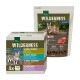 Verpackung von Wilderness Katzenfutter: Box mit vier 100g 'Erwachsenen'-Portionen (Geschmäcker: 'True Country', 'Fresh Water') und einem 'Earth'-Beutel mit 30% Protein.