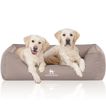 Orthopädisches Wasserabweisendes Hundebett Leon aus Velours mit Handwebcharakter beige/ grau XXXL