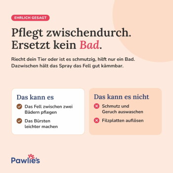 Innovatives Haustierpflege-Spray mit Vorteilen: einfache Anwendung, natürliche Inhaltsstoffe für optimale Verträglichkeit und verbesserte Kämmbarkeit. Vegane Natur.