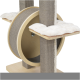 Arbre à chat avec un poteau à gratter circulaire, deux plateformes en peluche et un intérieur confortable, conçu pour le jeu et le repos des félins.