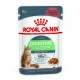 Royal Canin Digestive Care cat food pouch, 85g, featuring a cat illustration, claims to support healthy digestion and improve stool quality.