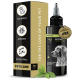 Schwarze Flasche von Petcare Petdog Protect 2101 für Hunde, mit einem goldenen Wirksamkeitsstempel, mit Text auf dem Etikett über den Schutz vor Parasiten.