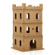Pappkatzenburg mit drei Ebenen, die mehrere Fenster und einen gewölbten Eingang hat, entworfen für das Spielen und Erkunden von Haustieren.