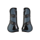 Ein Paar schützende Pferdebeinschoner in Dunkelblau und Schwarz, mit verstellbaren Riemen und einem eleganten Design für die Sicherheit des Pferdes.