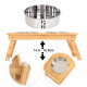 Verstellbarer Bambus-Futterspender mit Edelstahlschale — Ø15 cm, 4,5 cm tief; Höhe 14,5 - 18,5 cm.