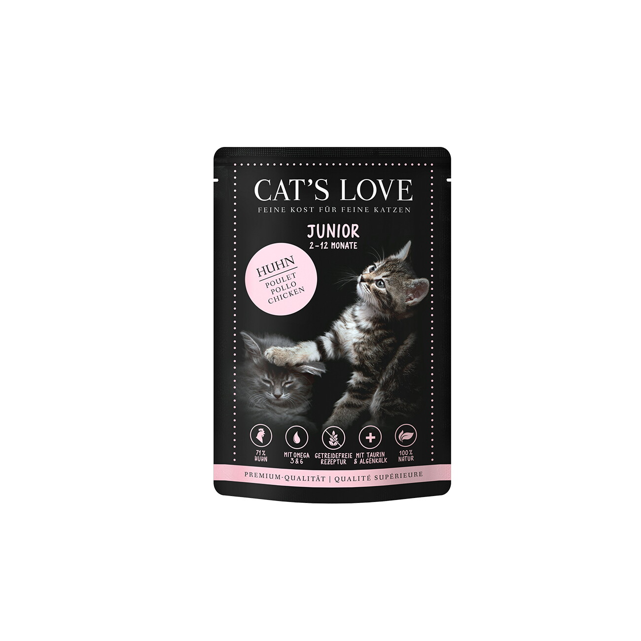 CAT'S LOVE Katzenfutter Katze Junior in Gelee Huhn mit Algenkalk und Distelöl 24x85 g