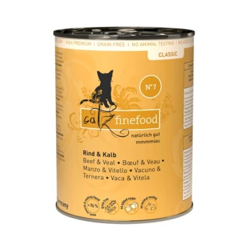 Catz finefood blikvoer voor katten, smaak Rind & Kalb (Rund & Kalf), graanvrij, hoogwaardig, geen dierproeven, 96% vleesinhoud.