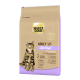 Select Gold Katzenfutterverpackung mit einer getigerten Katze, beschriftet mit 'Adult Sterilised', mit Details zu den Zutaten: Geflügel und Reis.