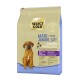 Select Gold Maxi Junior Sensitive Hundefutterbeutel mit einem braunen Welpen. Der Text hebt die Zutaten hervor: Lamm, Lachs und Kartoffel.