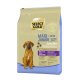 Select Gold Maxi Junior Sensitive Hundefutterbeutel mit einem braunen Welpen. Der Text hebt die Zutaten hervor: Lamm, Lachs und Kartoffel.