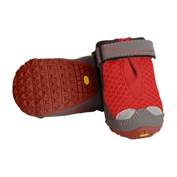 Grip Trex™ Hundeschuhe rot XL Roter Hundeschuh mit einem Mesh-Obermaterial und Gummisohle, mit einem Klettverschluss und Vibram-Logo an der Unterseite.