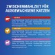 Przekąska dla dorosłych kotów: z wołowiną, kurczakiem i jagnięciną, każda z listą składników i informacjami o wartościach odżywczych.